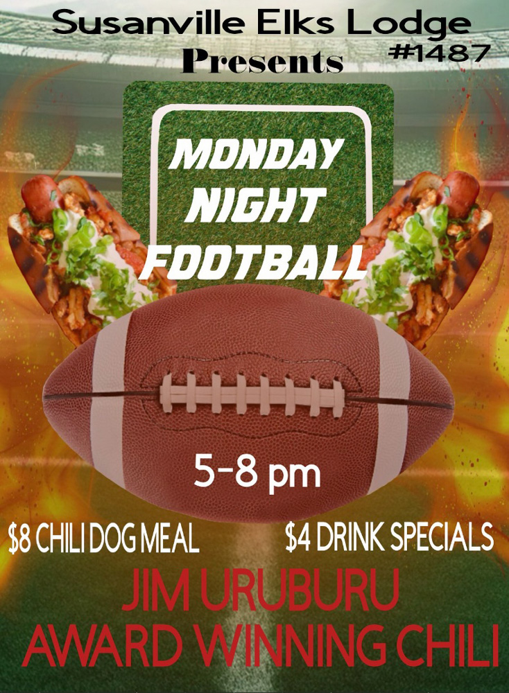 Elk’s Hosting Monday Night Football at the Lodge this Evening